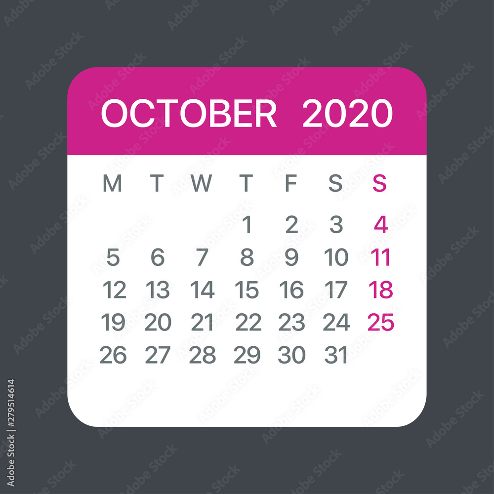 October 2020 Calendar Leaf - Vector template graphic Illustration October 2020 Calendar Leaf - Vector template graphic Illustration