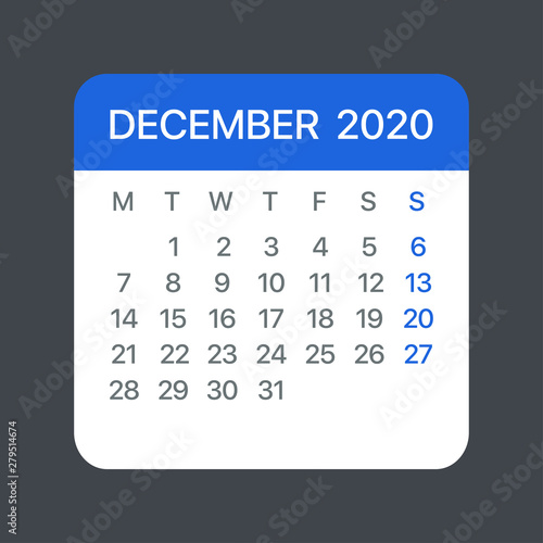 December 2020 Calendar Leaf - Vector template graphic Illustration