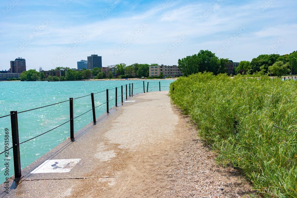 Path in Rogers Park Chicago with Native Plants and Lake Michigan