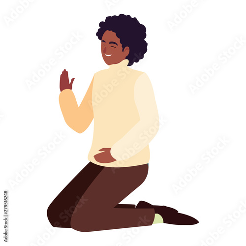 man on his knees over white background