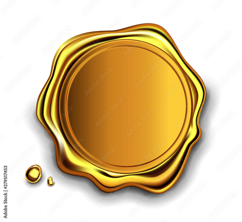 Gold stamp wax seal approval vector sealing retro label set. Quality  garantee label. Elite Stock Vector