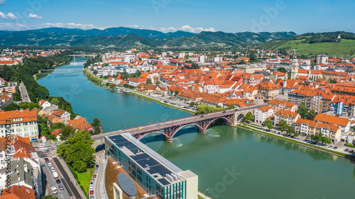 Aerial view of Maribor and Drava river photo