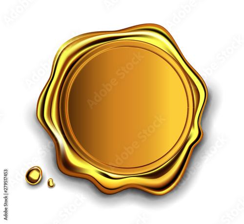 Gold stamp wax seal approval vector sealing retro label set. Quality garantee label. Elite