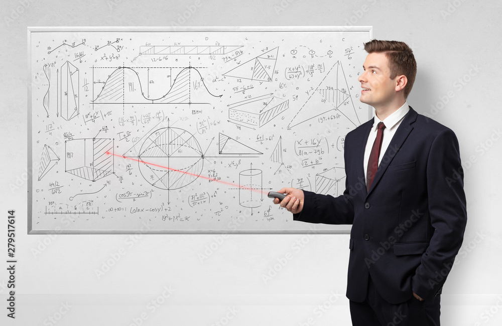 Professor with laser pointer teaching geometry Professor with laser pointer teaching geometry