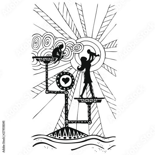 illustration mother elder and youngest child on weigher
