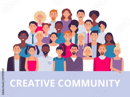 People group. Multiethnic community portrait  diverse adult people and office workers team vector illustration