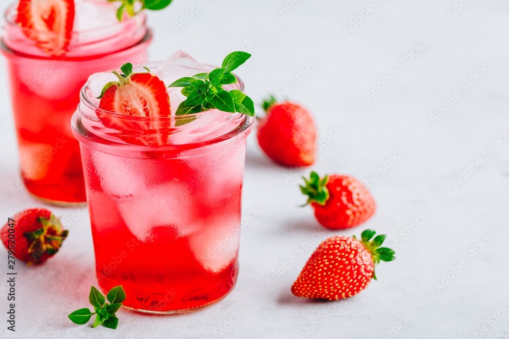 Strawberry Basil Iced Tea or lemonade in a jars Strawberry Basil Iced Tea or lemonade in a jars