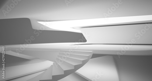 Fototapeta Naklejka Na Ścianę i Meble -  Abstract white minimalistic architectural smooth interior with neon lighting. 3D illustration and rendering.