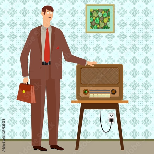 Businessman or seller offers a profitable business offer. Cartoon vector illustration