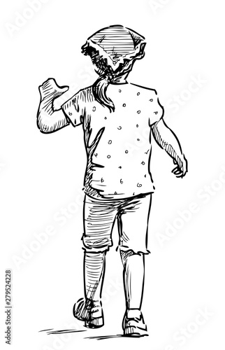 Hand drawing of a little girl going for a stroll