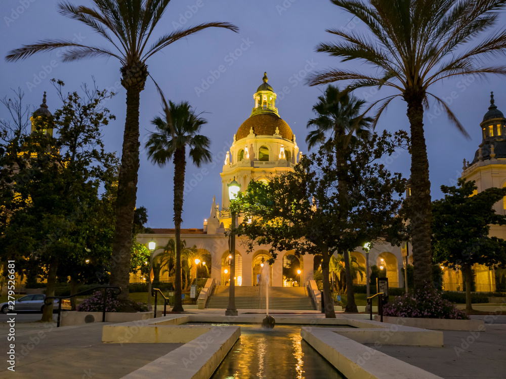Night view of the Pasadena city hall
