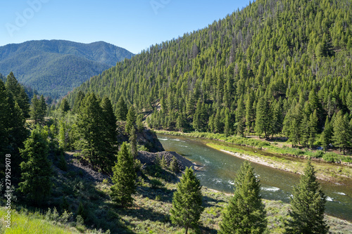 View of the Salmon River in the Salmon-Challis National Forest of Idaho during a sunny summer day photo