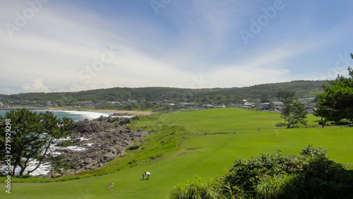 Tanesashi kaigan Coast. The coastline includes both sandy and rocky beaches, and grassy meadows scenic views. Hachinohe, Aomori, Japan photo