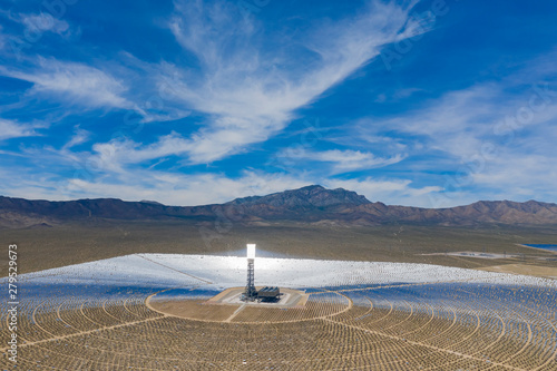 Aerial view of the solar tower of the Ivanpah Solar Electric Generating System photo