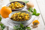 potatoes and lentils salad with turmeric fennel seed and orange grated peel