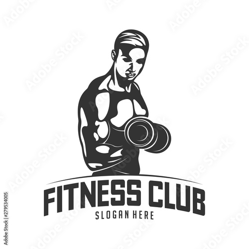 Fitness vector logo design template,design for gym and fitness vector. Fitness club logo with exercising athletic man, vector illustration