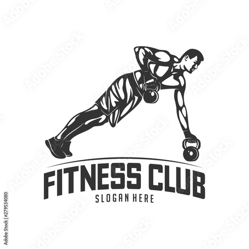 Fitness vector logo design template,design for gym and fitness vector. Fitness club logo with exercising athletic man, vector illustration