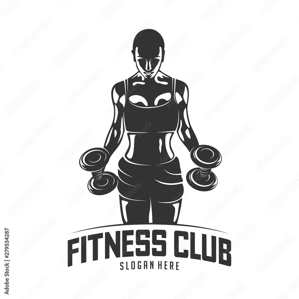 Fitness vector logo design template,design for gym and fitness vector.  Fitness club logo with exercising athletic woman, vector illustration  vector de Stock | Adobe Stock