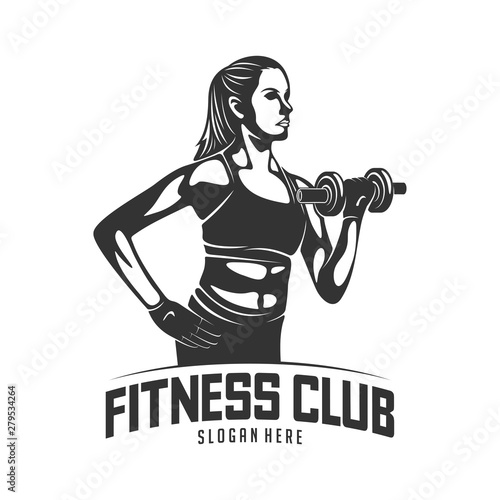 Fitness vector logo design template,design for gym and fitness vector. Fitness club logo with exercising athletic woman, vector illustration