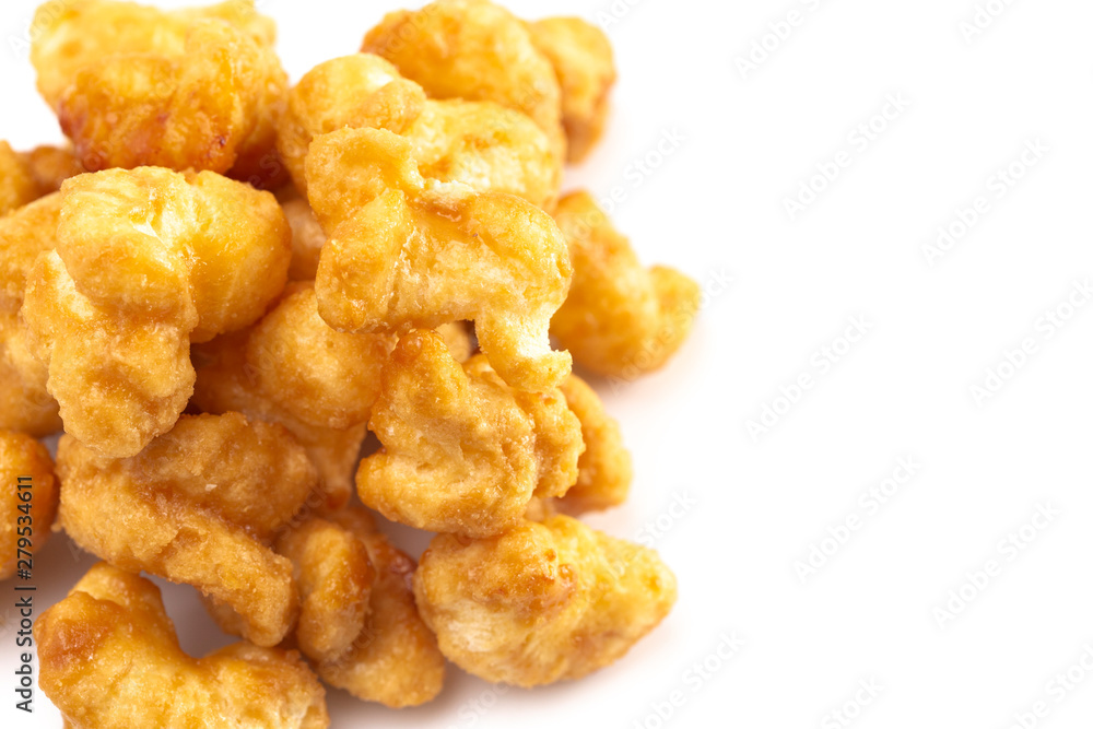 Caramel Puff Corn Popcorn on a White Background Caramel Puff Corn Popcorn on a White Background