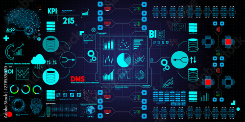 Business data analytics process management with KPI financial charts and graph and automated marketing dashboard.