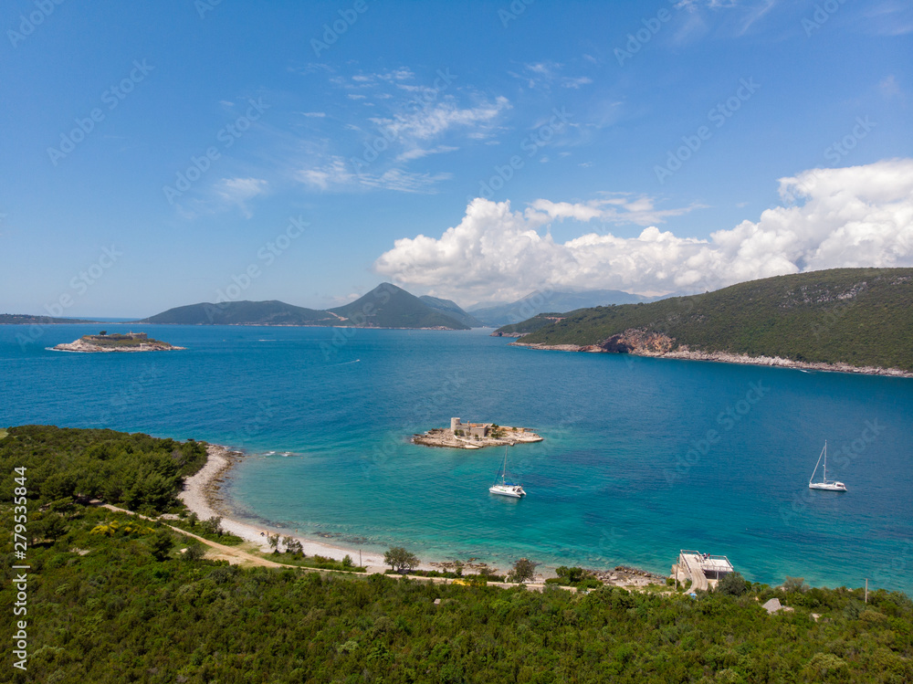 Fort Arza and Island Otocic Gospa, near the island of Mamula in the Adriatic Sea. Montenegro