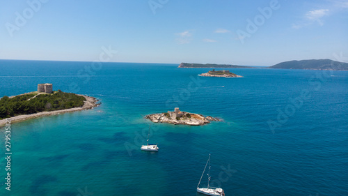 Fort Arza and Island Otocic Gospa, near the island of Mamula in the Adriatic Sea. Montenegro