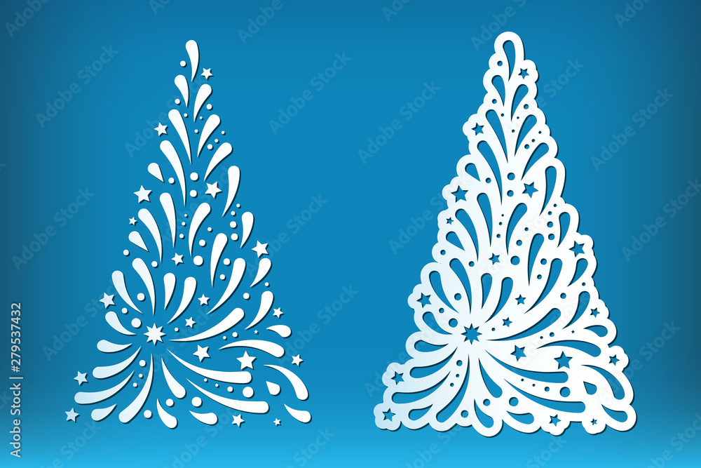 Laser cut Christmas tree templates set with swirls pattern. Element for Xmas  decoration. Image suitable for laser cutting, plotter cutting or printing.  Stock Vector | Adobe Stock