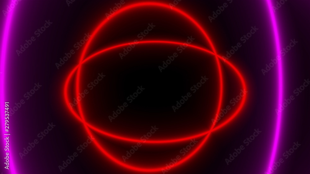 Bright colored neon circles are in the space, abstract 3d rendering background, computer generated backdrop