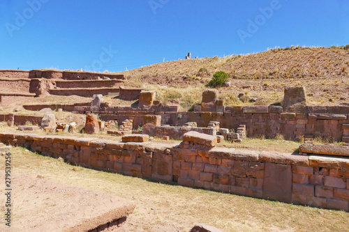 The 2000 year old archway at the Pre-Inca site of Tiwanaku near La Paz in Bolivia. Tiwanaku