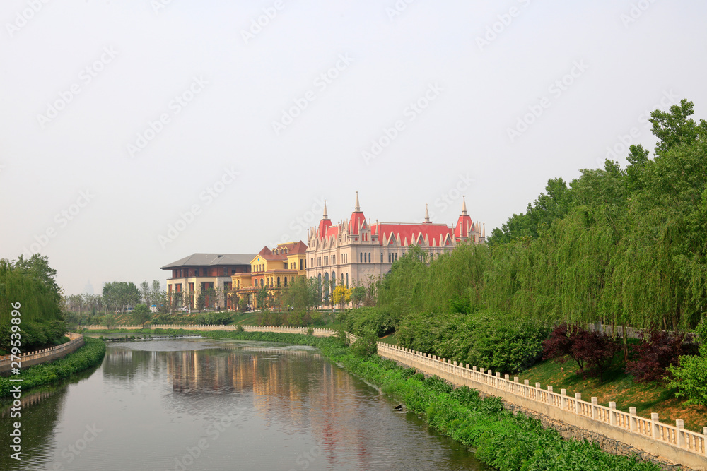 European style architectural landscape in a park, China
