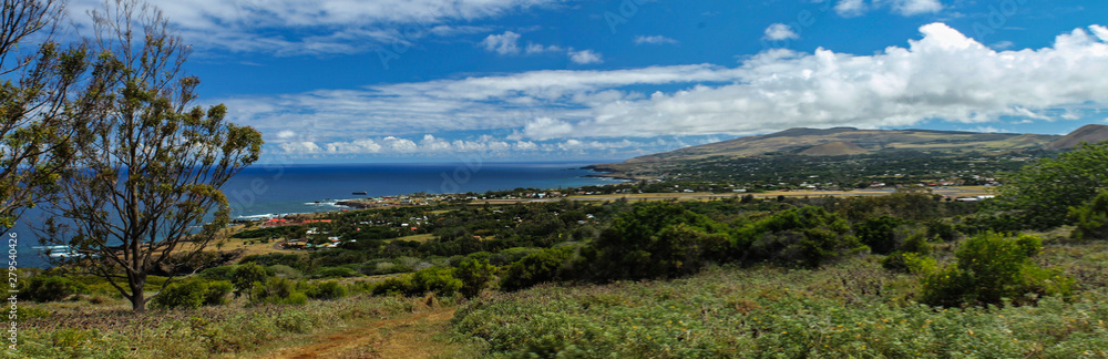 View of Hanga Roa from the trail to Rano Kau