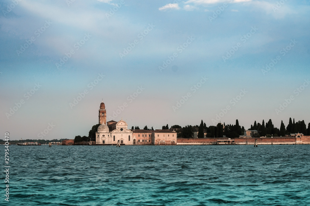 The waterway from the airport of Marco Polo to the island of Venice. Adriatic lagoon.
