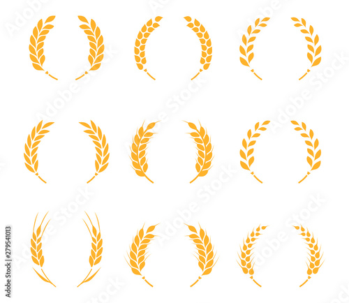 Collection of silhouette circular laurel foliate, wheat and oak wreaths depicting an award.
