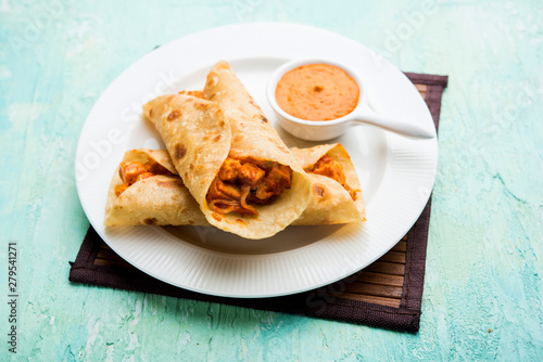 Peri peri paneer chapati frankie/wrap/roll, selective focus photo