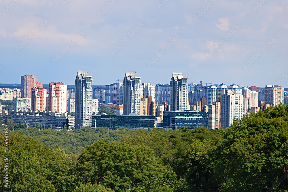 Obraz premium Landscape view of Left bank with new buildings in residential areas, Kyiv, Ukraine