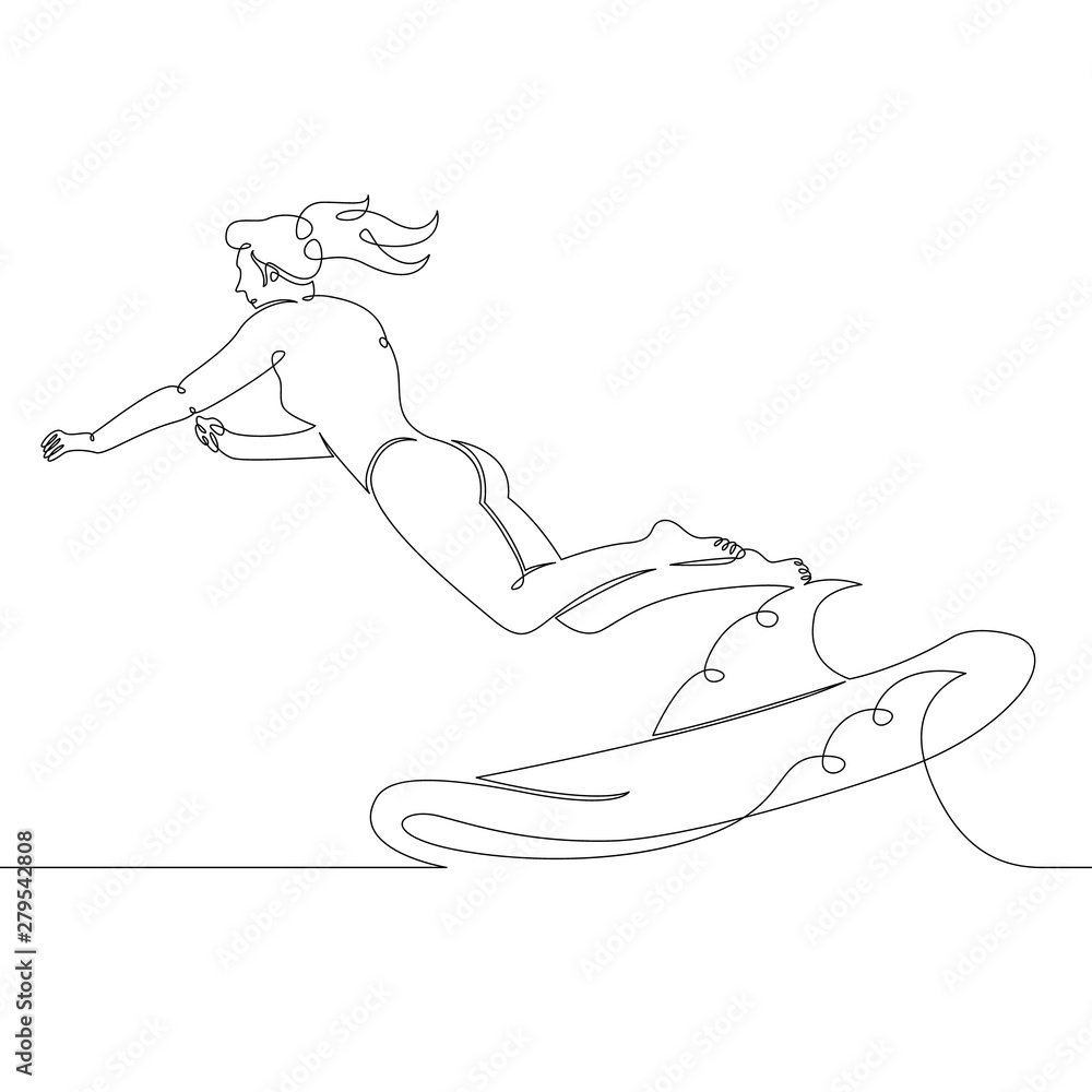 girl jumping from the surf board waves
