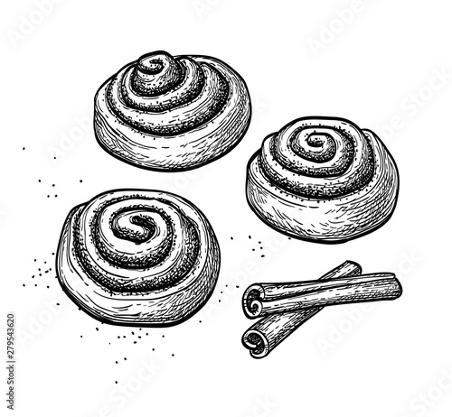 Ink sketch of cinnamon rolls