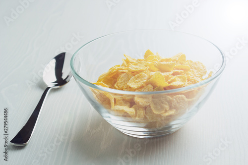 Cornflakes Glass Bowl, Metal Spoon