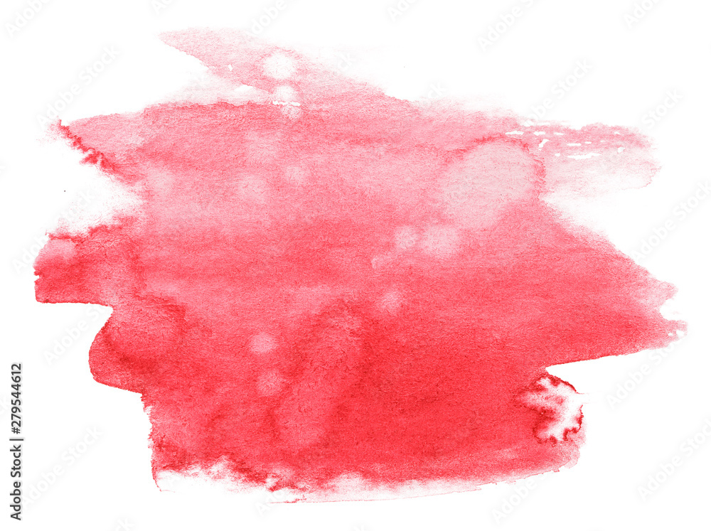 red watercolor blot background with paper texture on white background isolated abstract water painted elements