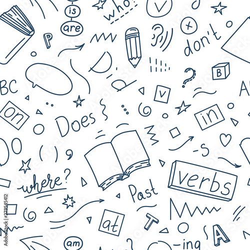 Pattern from English language hand drawn doodles.