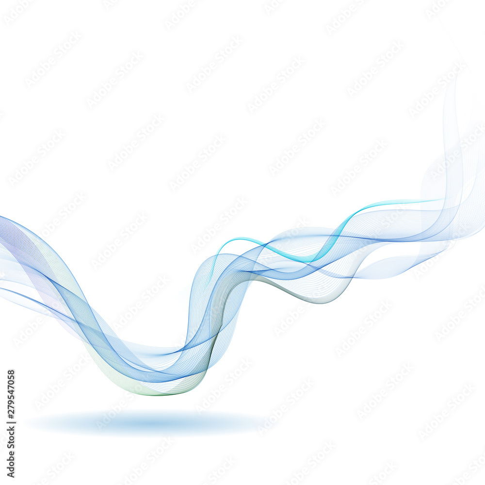  Stylish horizontal blue smoky vector wave with shadow on a white background. Design element