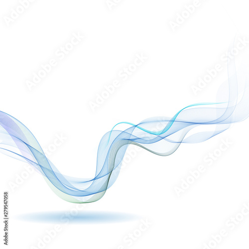  Stylish horizontal blue smoky vector wave with shadow on a white background. Design element © Nikolas