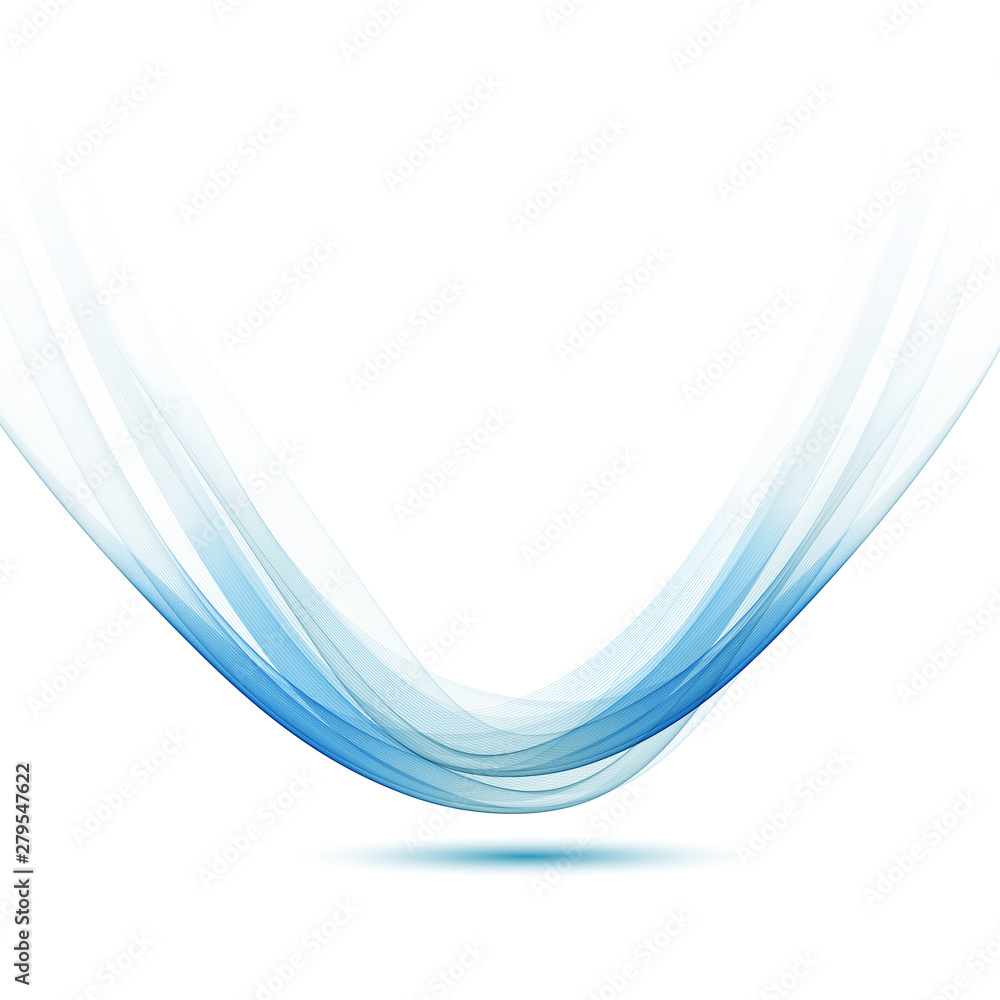 Naklejka premium Abstract blue wave with shadow on a white background. Design element