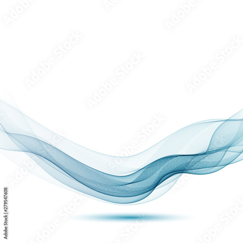  Abstract horizontal blue wave with shadow on a white background. Design element