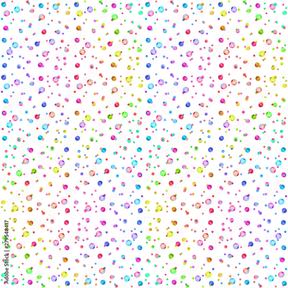 Seamless abstract pattern, made of rainbow colored polka dots, hand drawn watercolor illustration, isolated on white. Seamless abstract pattern, made of rainbow colored polka dots, hand drawn watercolor illustration, isolated on white.