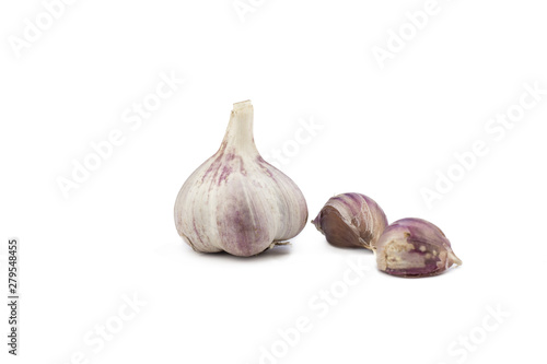 Fresh garlic head on white background