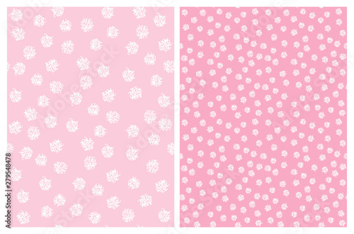Cute Geometric Vector Patterns with White Sketched Dots Isolated on a Light Pink Background. Simple Repeatable Dotted Design For Fabric, Wrapping Paper, Textile, Card, Baby Girl Party Decor. © Magdalena
