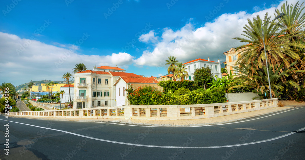 Panoramic landscape with road along coast in San Remo. Italia