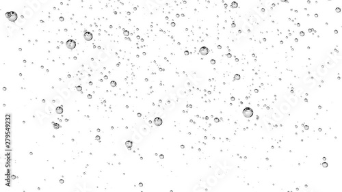 Soda water. Carbonated water. Bubbles. Beautiful motion bubbles on white backgrounds. Animation of fast flowing bubbles.